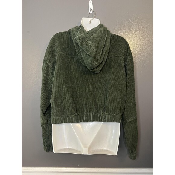 American Bazi Jacket Womens 1X Green Corduroy Hooded Zip Cropped Flap Pockets - Picture 4 of 6